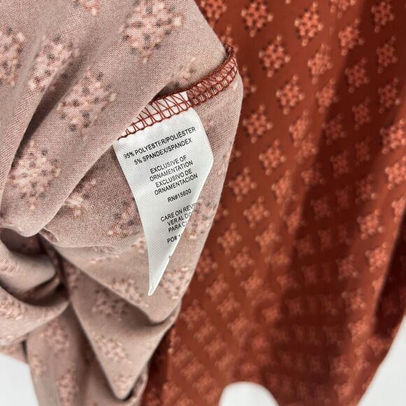 Democracy Top Size 2X Womens Red Floral Print Bohemian Ruffle Long Sleeve Shirt - Picture 6 of 7